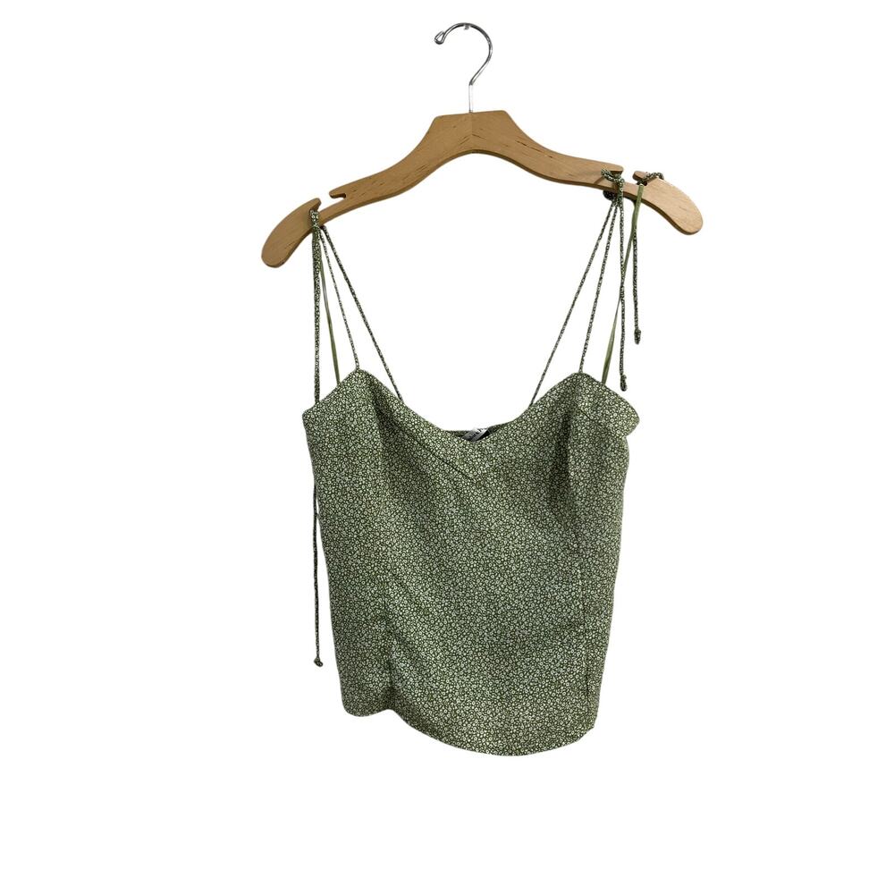 Abercrombie & Fitch Green Floral Ruched Tie Strap Tank Top XS